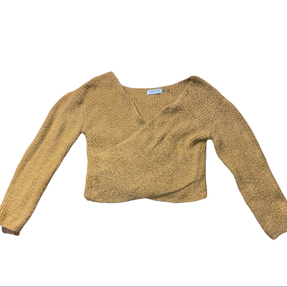 Cross Wrap Drop Shoulder Fluffy Knit Sweater - Picture 3 of 3
